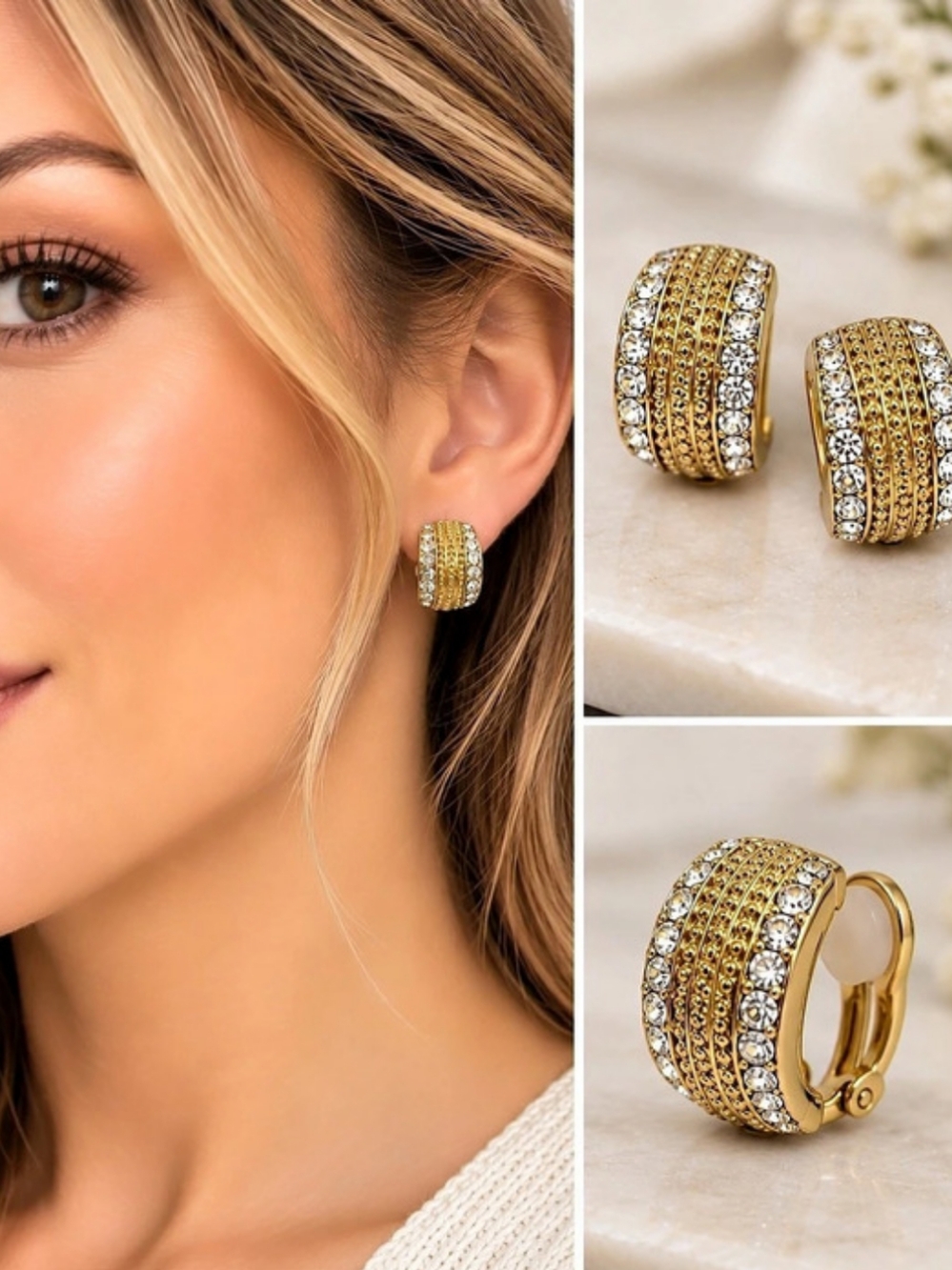 Crystal Hoop Earrings in Gold Tone And CZ